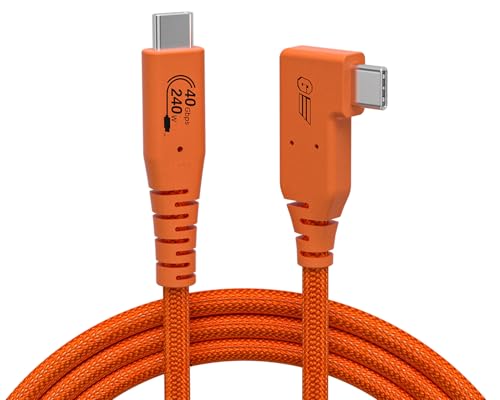 USB C Tethering Kabel 3M, Rechtwinkliges USB 4 Videokabel mit PD 240W, 8K@60Hz 40Gbps Link Kabel für Verbindung Zwischen Kamera und Computer - Sony A7IV/Canon R5/MacBook Pro (Orange) von GeoHN.G