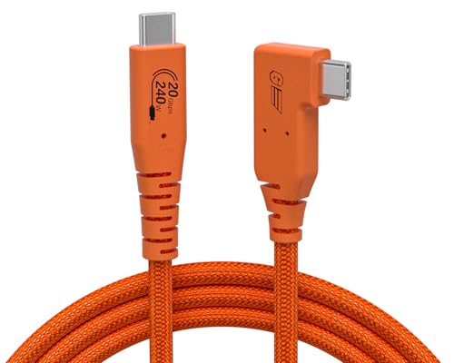 USB C Tethering Kabel 5M, Rechtwinkliges USB 4 Videokabel mit PD 240W, 4K@60Hz 20Gbps Link Kabel für Verbindung Zwischen Kamera und Computer - Sony A7IV/Canon R5/MacBook Pro (Orange) von GeoHN.G