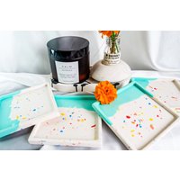 Set Mit 4 Untersetzern Aus Terrazzo-Jesmonit, Handgefertigten Getränken Und Barwaren, Tee - Getränkehalter, Schmuckveranstalter Persönlichen von GeodeArtByNeil