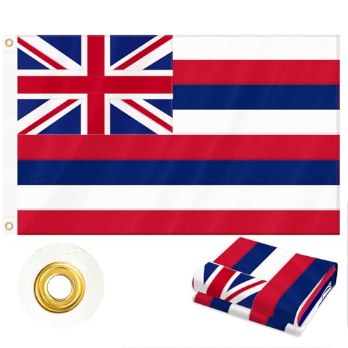 Hawaii-Flagge, 90 x 150 cm, strapazierfähig, für den Außenbereich, genähte Union Jack und 8 horizontale Streifen, doppelseitiger 210D-Stoff, Messingösen und 4 Stichsäume, Staat Hawaii, HI-Flaggen für von Geodurn