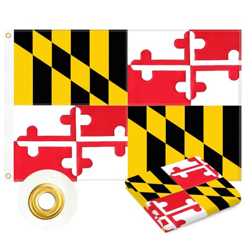 Maryland-Flagge, 90 x 150 cm, strapazierfähig, für den Außenbereich, komplett genäht mit gesticktem rotem Kreuz-Design, 210D-Oxford-Gewebe, Messingösen und 4 Stichsäume, MD-Flaggen für den von Geodurn