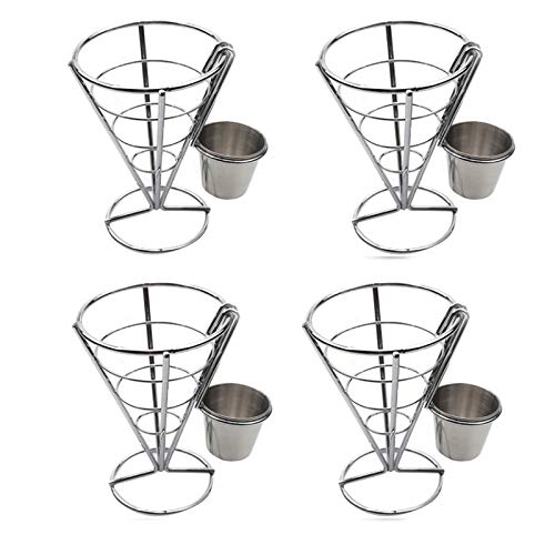 Geofray 4 StüCk Pommes Frites Stand Cone Basket Fry Holder mit Dip Dishe Cone Snack BrathäHnchen Display Rack Lebensmittelregale SchüSsel von Geofray