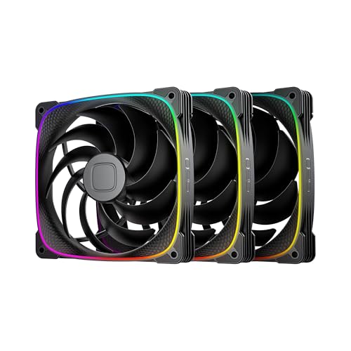 Geometric Future Squama 2503 RGB PWM Fan - 140mm - 3 Pack – Performance & Silent Balance - Dual Lighting Loop - 5V 3pin addressable RGB - 4pin PWM - Black (GEO-S2503B-14T) von Geometric Future