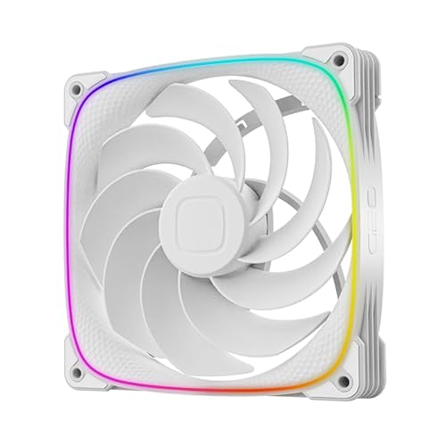 Geometric Future Squama 2503R Reverse Blade RGB PWM Fan - 140mm - 1 Pack – Performance & Silent Balance - Dual Lighting Loop - 5V 3pin addressable RGB - 4pin PWM - White(GEO-S2503RW-14S) von Geometric Future