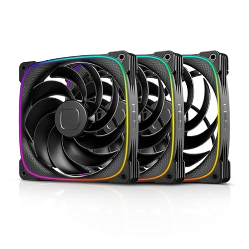 Geometric Future Squama 2503R Reverse Blade RGB PWM Fan - 140mm - 3 Pack – Performance & Silent Balance - Dual Lighting Loop - 5V 3pin addressable RGB - 4pin PWM - Black(GEO-S2503RB-14T) von Geometric Future