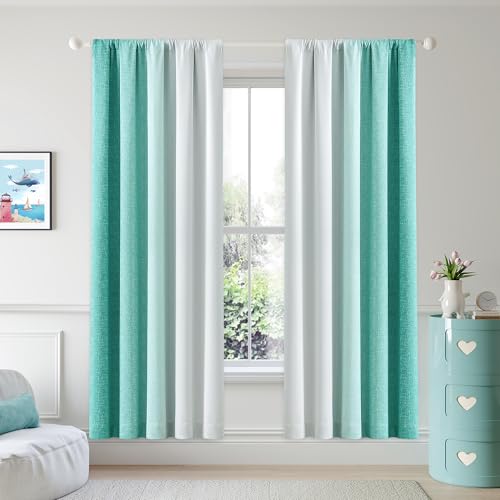 Geomoroccan Ombre Verdunkelungsvorhänge, 100 % lang, 183 cm lang, 2 Paneele für Kinderzimmer, Schlafzimmer, blaugrün, weiß, Farbverlauf, gemustert, Raumverdunkelung, geräuschreduzierend, von Geomoroccan