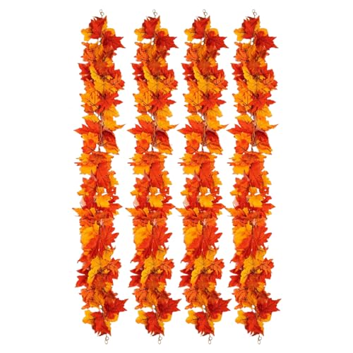 Geonoy Herbstgirlande für Kaminsims, 4-teilige Ahornblätter-Girlande, Herbstdekorationen, Heimdekorationen, Halloween-Ornamente für Party, Hochzeit, Außenbereich, Kaminsims, Fenster, Schlafzimmer von Geonoy