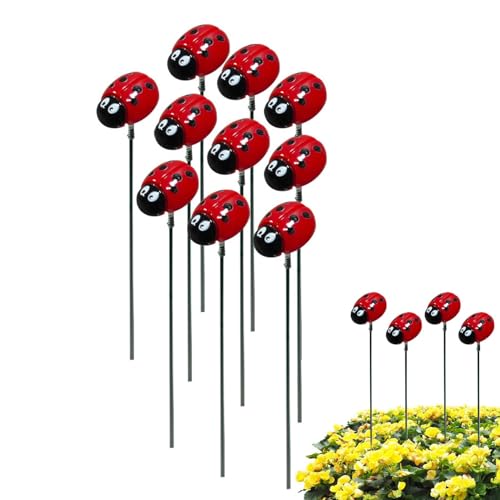 Geonoy Marienkäfer Hofpfähle Deko Pflanzenstecker Marienkäfer Gartenstecker Dekoration Frühling Hofschild Dekorative Pflanzenstecker für Weg Haus Hof Garten von Geonoy