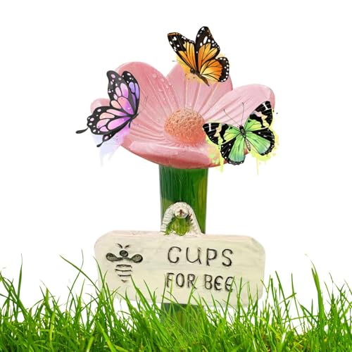 Geonoy Schmetterlings-Bewässerungsstation, Bienenbewässerungsstationen, Blumenform, durstige Bestäuber, Futterstation, Schmetterlingsbecher für Terrasse, Weg, Rasen, Auffahrt, Bauernhof-Dekoration von Geonoy