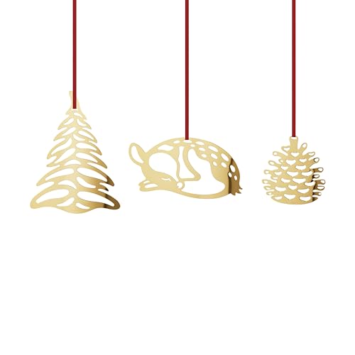 Georg Jensen 2023 Weihnachtsschmuck Set in Gold - Tanne, Hirsch und Tannenzapf Ornamente - Feiertag Saisonal Hängende Dekoration - 3 Stück von Georg Jensen