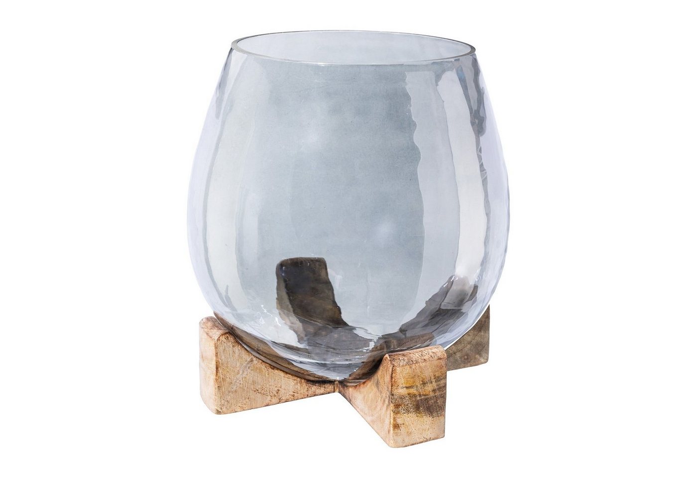 Georg Stiels Dekoobjekt aus Glas und Mangoholz, leicht getöntes Glas, metallischer Glanz, moderner Holzsockel von Georg Stiels