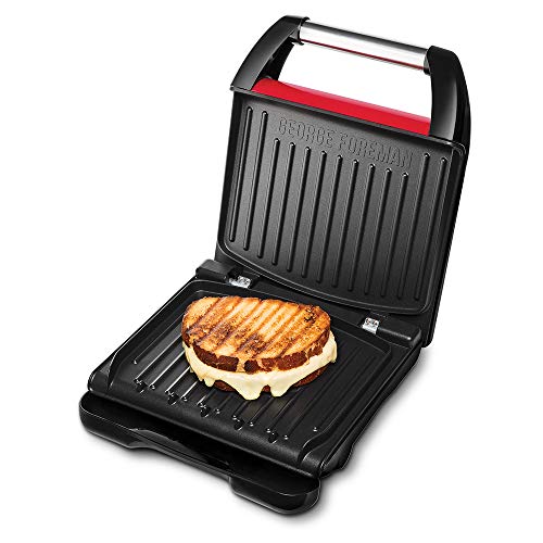 George Foreman Kontaktgrill & Panini- / Sandwichgrill [Größe 24x17cm - für 3 Portionen] Compact Steel Rot (für Fleisch, Fisch und Gemüse, Panini und Sandwichmaker, Reduziert bis zu 42 % Fett)25030-56 von George Foreman