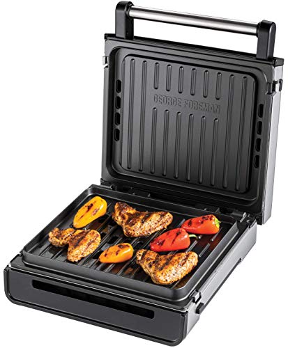 George Foreman Kontaktgrill & Panini- / Sandwichgrill [Smokeless - 87% weniger Rauch] Tischgrill (abnehmbare & spülmaschinengeeignete Grillplatten, 200°C Grilltemperatur, Edelstahlgehäuse) 28000-56 von George Foreman