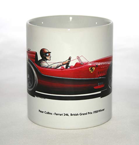 Formel-1-Becher. Peter Collins, Ferrari 246-Britischer Grand Prix 1958 Sieger von George Morgan Illustration