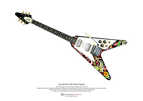 George Morgan Illustration Jimi Hendrix's 1967 Gibson Flying V Gitarre Art Poster A3-Format von George Morgan Illustration
