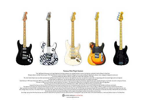 Poster, Motiv Five Famous Pink Floyd Guitars, A3 von George Morgan Illustration