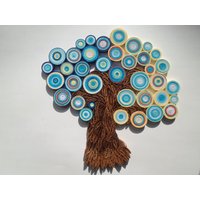 Quilling Paper Tree Wandkunst Blau Orange Abstraktes Wohndekor von GeorgianaArtAndStyle