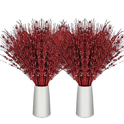 30 Stück Weihnachten Künstliche Glitzer Beeren Stiele Deko Perlen Stäbe Pick 43 cm Weihnachtsschmuck Glitzernde Zweige für Weihnachtsbaum Weihnachtskranz Vasenfüller Deko (Rot) von Geosar