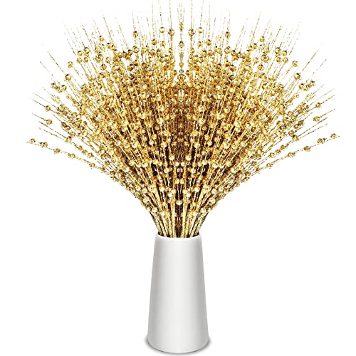 30 Stück Weihnachten Künstlicher Glitzer Beeren Stiel Dekoration Perlen Sticks Pick 17 Zoll Weihnachtsschmuck Glitzernde Zweige für Weihnachtsbaum Weihnachtskranz Vasenfüller Heim Deko (Gold) von Geosar