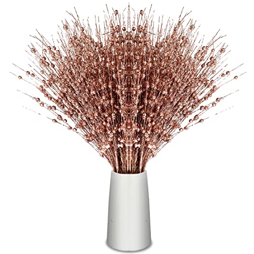 30 Weihnachten Beeren Stiele Picks Glitzernde Zweige Dekorativ Perle Stiele Glitzer Künstlich Beere Dekoration Weihnachtsbaum Beere Zweige für Weihnachten Kranz Vase Dekor (Rose Gold) (Rose Gold) von Geosar