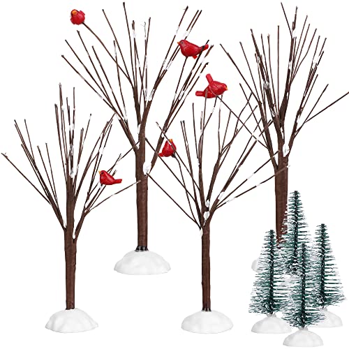 Geosar Weihnachten Dekor Bäume Dorf Zubehör Bäume Set für Weihnachten Feiertag Dorf Dekorationen Ornamente Winter Dekore (Set von 8) von Geosar