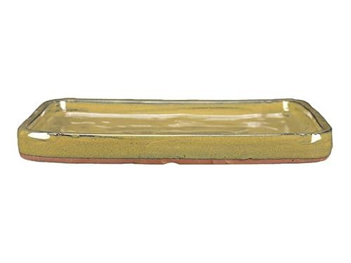 Rechteckige Untertasse aus senfgelb glasiertem Steingut für Bonsai 27x21x2 cm - GA12S von Geosism & Nature