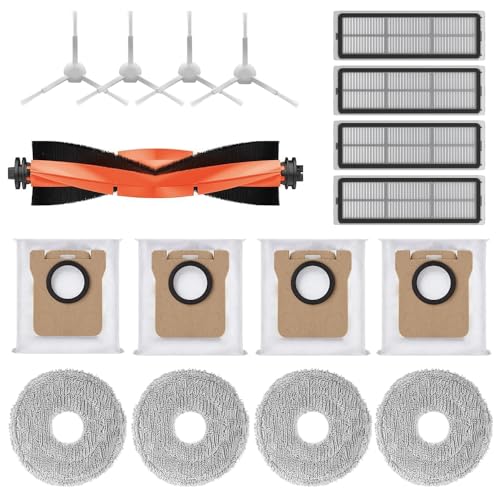 Geoviizon Zubehör für Xiaomi Robot Vacuum X10+,X20+ Saugroboter,1 Hauptbürste 4 Staubbeutel 4 Wischtücher 4 Seitenbürsten 4 Filter von Geoviizon