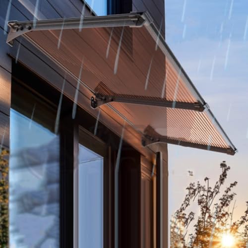 Aluminium-Türvordach,Überdachung Haustür,Gartenterrasse Regenschutz Markise,5mm Polycarbonat-Abdeckung,UV-Beständige/Selbstreinigende Pultbogenvordach im Modernen Stil (80x360cm/31 x142,Brown) von Geovne