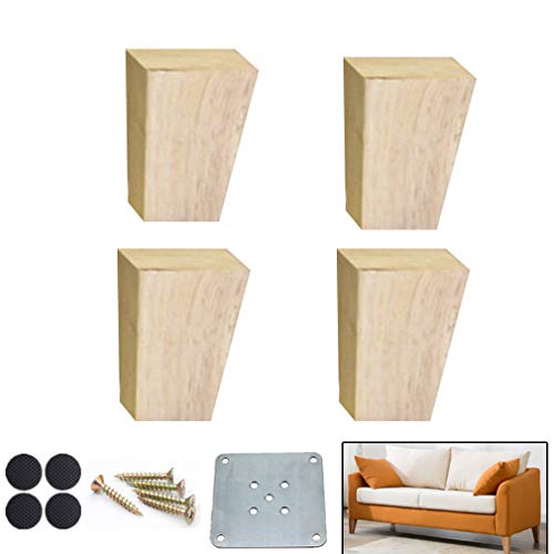 Geovne 4 Stück Eiche Möbelfüße,Sofafüße,Bett Beine,Schrankfüße,Fußbank, Küche Fuß,Quadratische Holzbeine,mit Montageplatten und Schrauben (3.9in/(10cm),Wood Color) von Geovne