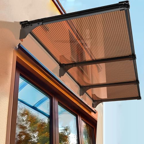 Geovne Haustürdach Pultvordach,Polycarbonat-Vordach Überdachung,Gartenterrasse Regenschutz Markise,UV-Regen und Schneeschutz Türüberdachung,Braun mit Schwarzer Halterung (40x50cm/16 x20) von Geovne