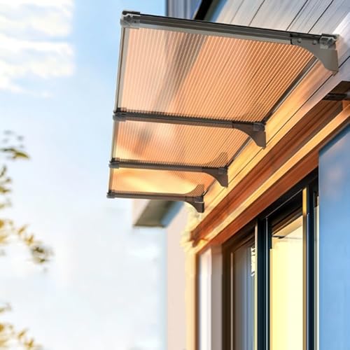 Geovne Haustürvordach,Aluminiumrahmen und Überdachung Polycarbonat,Gartenterrasse Regenschutz Markise,Schalldämmende Türüberdachung,Sonnenschutz-Baldachin für Draußen (100x190cm/39 x75) von Geovne