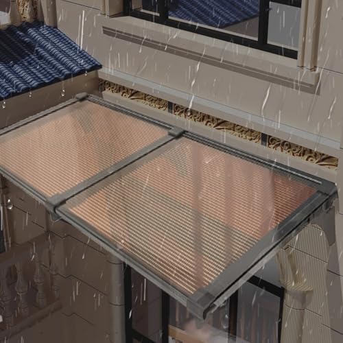 Geovne Haustürvordach,Regenschutz Markise,Türdach für Draußen Sonnenschutz Regenschutz,Braunes Pultbogenvordach mit Aluminiumhalterung,Schalldämmende Türüberdachung (100x170cm/39 x67) von Geovne