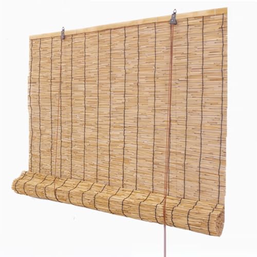Geovne Natür Schilfrollos,Retro-Raffrollo Bambus,Fensterläden mit Lifter,Handgewebte Bambusjalousien,Atmungsaktiver Blackout Bambusrollo,für Außen-/Innenbereich,Anpassbar (130x220cm/51x87in) von Geovne