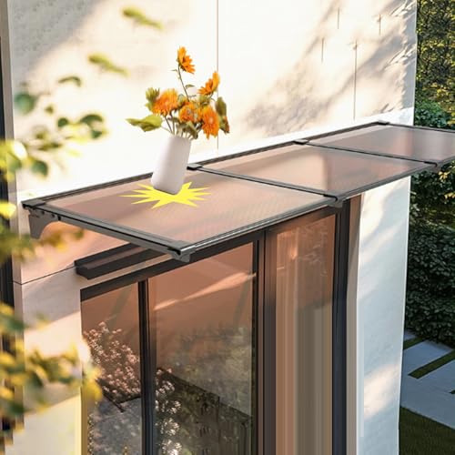Geovne Türvordach für Draußen,Brauner Vordach Haustür,Gartenterrasse Regenschutz Markise,Pultbogenvordach Schutz vor Regen,Hagel und UV-Strahlen,mit Aluminiumrahmen (65x60cm/26 x24) von Geovne