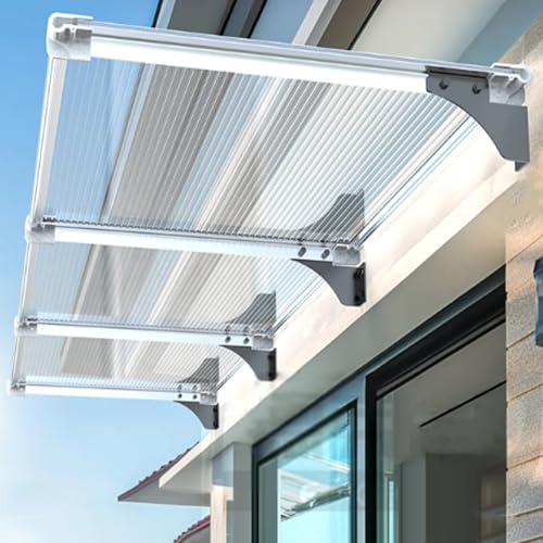 Haustür Überdachung,Sonnenschutz Türvordach,Pultbogenvordach Schutz vor Regen,Hagel und UV-Strahlen,Regenschutz Markise aus Aluminium und Polycarbonat,für Fenster Draußen (50x420cm/20 x165,Clear) Haustür Überdachung,Sonnenschutz Türvordach,Pultbogenvordach Schutz vor Regen,Hagel und UV-Strahlen,Regenschutz Markise aus Aluminium und Polycarbonat,für Fenster Draußen (50x420cm/20 x165,Clear) von Geovne