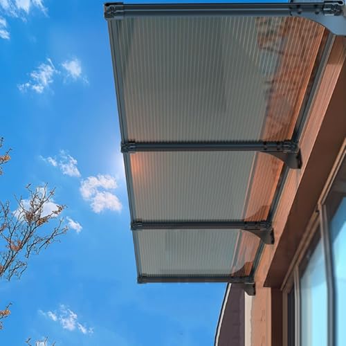 Haustürvordach,Pultbogenvordach,Moderne Polycarbonat-Abdeckung,Gartenterrasse Regenschutz Markise,UV-Schutz vor Regen und Schnee Türüberdachung,Mehrere Größen (65x260cm/26 x102,Brown) von Geovne