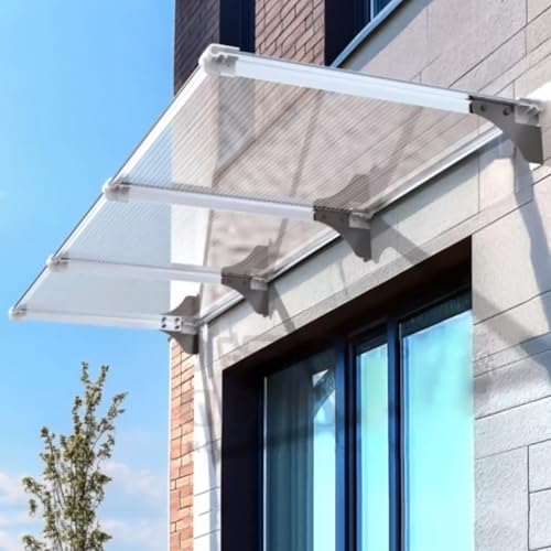 Haustürvordach,Pultbogenvordach,Moderne Polycarbonat-Abdeckung,Gartenterrasse Regenschutz Markise,UV-Schutz vor Regen und Schnee Türüberdachung,Mehrere Größen (65x400cm/26 x157,Clear) von Geovne