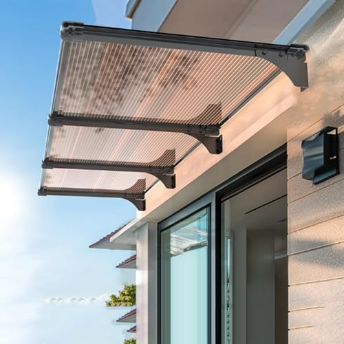 Haustürvordach,Terrasse Regenschutz Markise,Moderne Türdach für draußen,Pultbogenvordach Schutz vor Regen,Hagel und UV-Strahlen,Überdachung aus Aluminium und Polycarbonat (65x420cm/26 x165) von Geovne