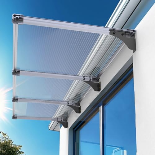Haustürvordach,Transparentes Pultbogenvordach,Aluminium Türüberdachung,5mm Dicke Polycarbonat-Regenschutz Markise,UV-Beständiger Rasenmäherdach,für Draußen Gartenterrasse (150x220cm/59 x87) von Geovne