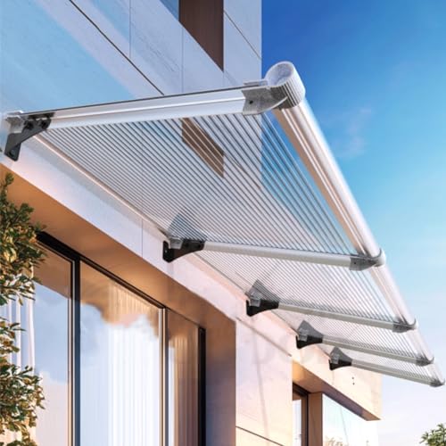Haustürvordach,Transparentes Pultbogenvordach,Gartenterrasse Regenschutz Markise,5mm Polycarbonat-Abdeckung,Türüberdachung mit Alu-Regenrinne,Sonnenschutz for Draußen (100x290cm/39 x114) von Geovne