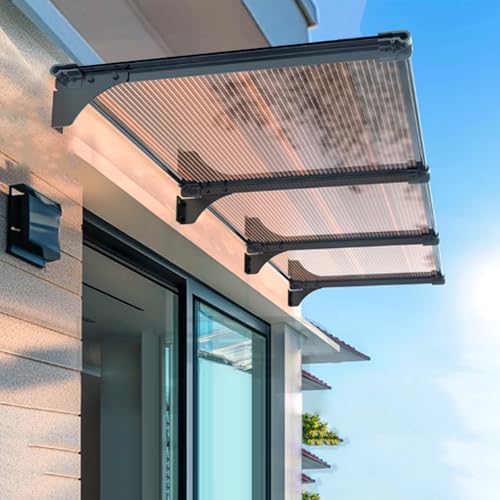 Haustürvordach für Draußen,Gartenterrasse Regenschutz Markise,Pultvordach Überdachung Polycarbonat,UV-beständig Hohlkammerplatte,40/50/65/80/90/100/120/150 cm Baldachin (40x300cm/16 x118) von Geovne