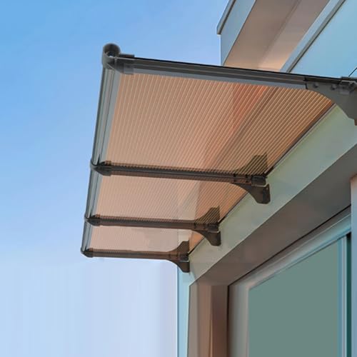 Modernes Haustürvordach,Braune Regenschutz Markise,PC-Vordach Türdach,UV-beständiger Türüberdachung für Draußen,Anpassbar Polycarbonat-Abdeckung,mit Alu-Regenrinne (65x340cm/26 x134) von Geovne