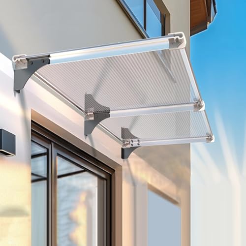 Transparentes Haustürvordach,Aluminiumrahmen Überdachung,PC-Pultbogenvordach,Gartenterrasse Regenschutz Markise,UV-beständige Türüberdachung,40/50/65/90/100/120cm (120x420cm/47 x165) von Geovne