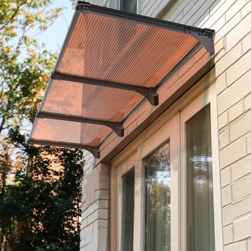 Vordach Haustür, Türdach für draußen,Gartenterrasse Regenschutz Markise,UV-beständiger Türüberdachung,Schalldämmende Baldachin,Aluminiumrahmen und Polycarbonat-Abdeckung (100x320cm/39 x126,Brown) von Geovne