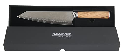 Gepotex Kochmesser Chef Damast - 20 cm Klinge - Griff aus Olivenholz - Klinge aus 67-lagigem japanischem Damaststahl von Gepotex