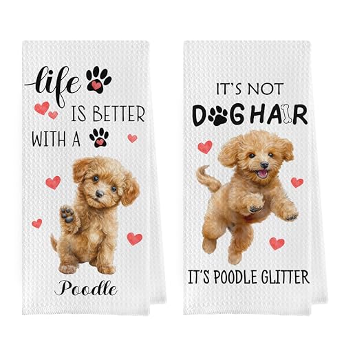 Gaptive Geschirrtücher mit Pudelmotiv, lustiges Hundegeschenk, Waffelgewebe, Küchen- und Handtücher, 40,6 x 61 cm, 2 Stück von Geqtt