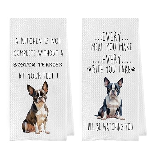 Geqtt Boston Terrier Geschirrtücher-Set, dekoratives Waffelgewebe, Küchenhandtücher, lustiges Geschenk (4,1 cm, 2 Stück) von Geqtt