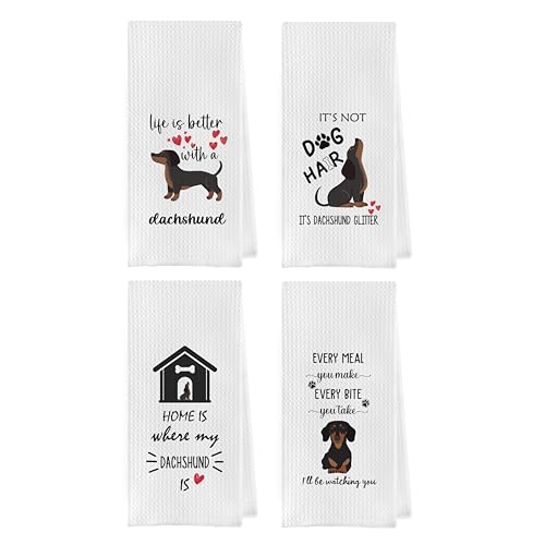 Geqtt Gqtt Geschirrtücher mit Dackel-Geschenken – Wiener Hunde-Küchentücher, Dackel-Liebhaber, Geschirrtuch, 4er-Set von Geqtt