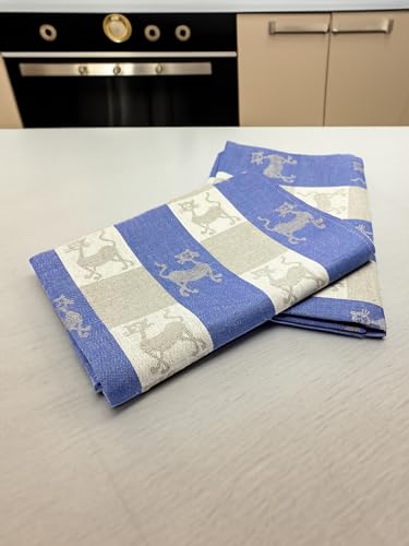 Ger3as 2er-Set: Gourmet Geschirrtücher Küchenhandtücher Leinen/Baumwolle Handtücher Tücher 50x70 cm Halbleinen Stonewashed Jacquard oder Bedruckt (Jacquard-handtüche Katzen Blau) von Ger3as