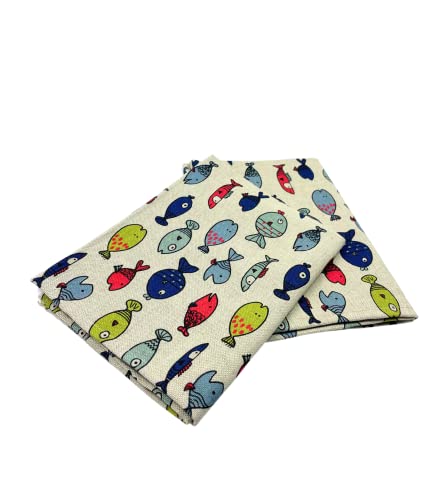 Ger3as 2er-Set: Gourmet Geschirrtücher Küchenhandtücher Leinen/Baumwolle Handtücher Tücher 50x70 cm Halbleinen Stonewashed Jacquard oder Bedruckt (Kleiner Fisch) von Ger3as